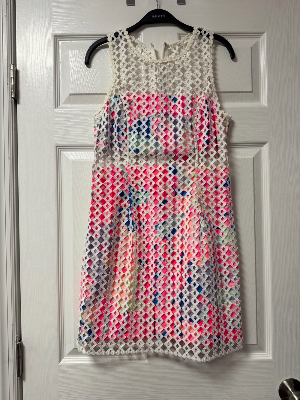 Lilly Pulitzer White Lattice Mini Dress with Pink, Blue & Yellow Print